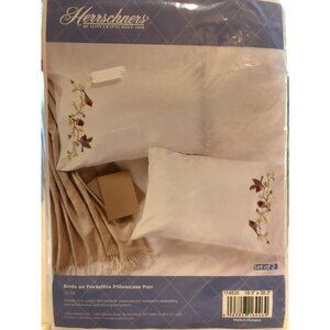 Herrschners Birds On Forsythia Pillowcase Pair Embroidery Kit